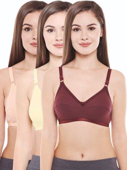 Bodycare - Perfect Coverage Bra In Light Lemon-Wine-Dark Peach Color - Pack Of 3