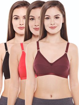 Bodycare - Perfect Coverage Bra In Red-Black-Wine Color - Pack Of 3