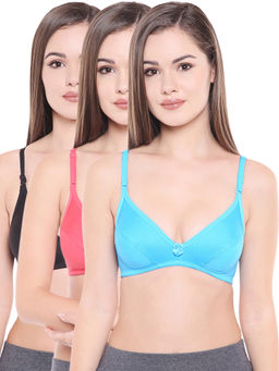 Bodycare - Perfect Coverage Bra In Coral-T. Sky-Black Color - Pack Of 3