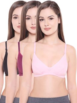 Bodycare - Perfect Coverage Bra In Pink-Wine-Black Color - Pack Of 3