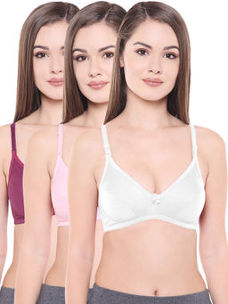 Bodycare - Perfect Coverage Bra In Pink-Wine-White Color - Pack Of 3