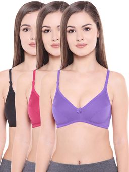 Bodycare - Perfect Coverage Bra In Purple-Red-Black Color - Pack Of 3