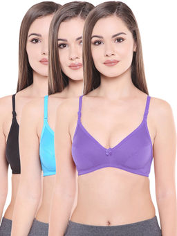 Bodycare - Perfect Coverage Bra In T. Sky-Purple-Black Color - Pack Of 3