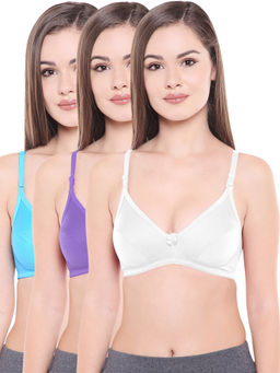 Bodycare - Perfect Coverage Bra In T. Sky-Purple-White Color - Pack Of 3