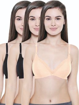 Bodycare - Full Coverage Regular Black-Black-Skin 3Pcs Bra Combo