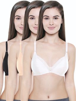 Bodycare - Full Coverage Regular Black-Skin-White 3Pcs Bra Combo