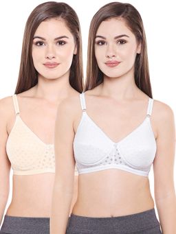 Bodycare - Lightly Padded T-Shirt Bra In Skin-White Color - Pack Of 2