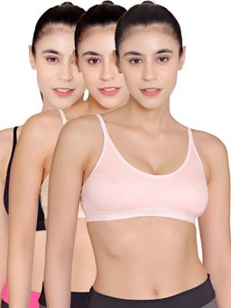 Bodycare - Sports Bra In Peach-Pink-Black Color - Pack Of 3