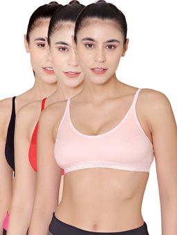Bodycare - Sports Bra In Pink-Red-Black Color - Pack Of 3