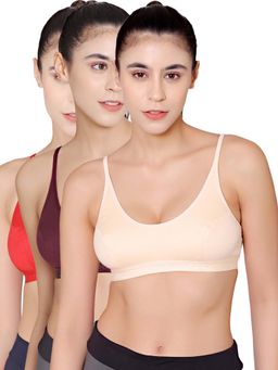 Bodycare - Sports Bra In Red-Wine-Skin Color - Pack Of 3
