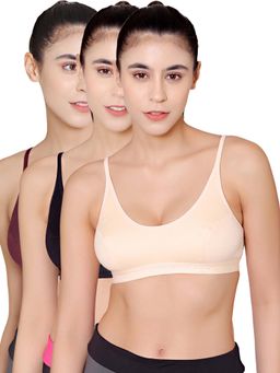 Bodycare - Sports Bra In Wine-Black-Skin Color - Pack Of 3