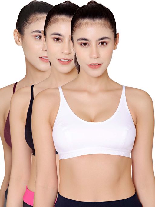 Bodycare Sports Bra In Wine-Black-White Color - Pack Of 3