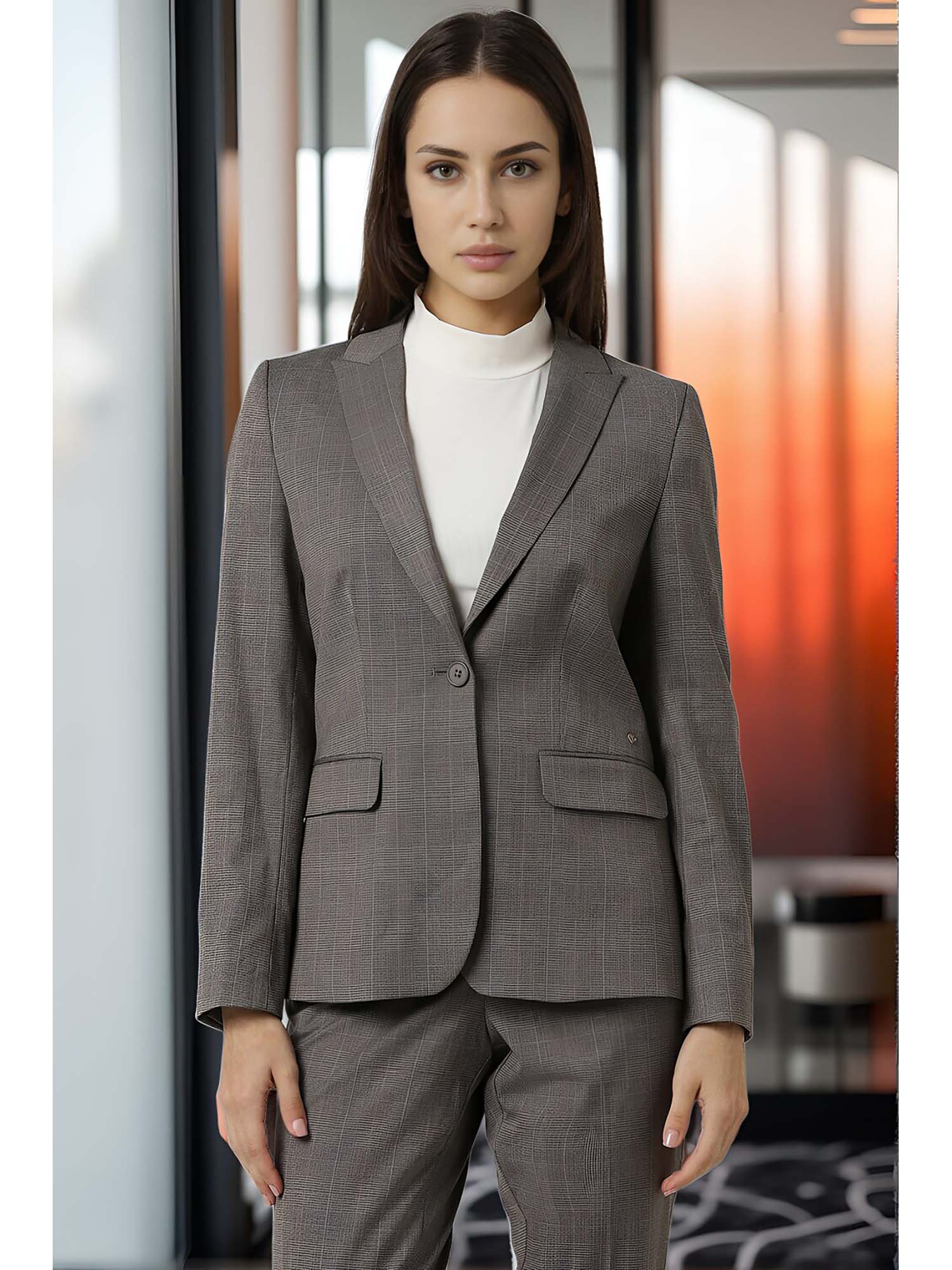 van heusen Women Grey Checks Blazer-picture-43