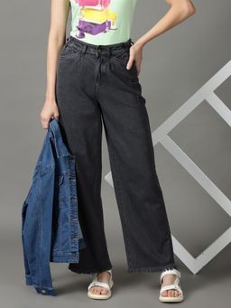 SHOWOFF - Women's Non Stretchable Clean Look Grey Wide Leg Jeans