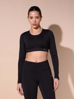 CLOTHWIK - Black Solid Styled Back Sports Bra