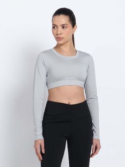 CLOTHWIK - Grey Solid Styled Back Sports Bra