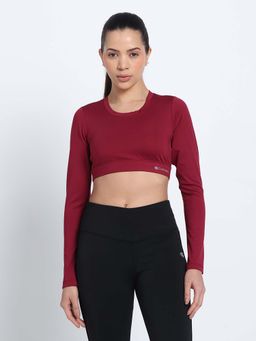 CLOTHWIK - Maroon Solid Styled Back Sports Bra
