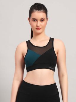 CLOTHWIK - Black Colorblock Styled Back Sports Bra