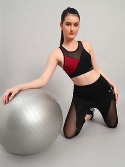 CLOTHWIK - Black Colorblock Styled Back Sports Bra