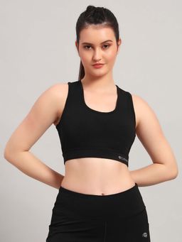 CLOTHWIK - Black Solid Crisscross Back Sports Bra