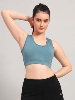 CLOTHWIK - Blue Solid Crisscross Back Sports Bra