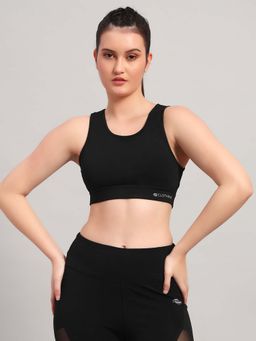 CLOTHWIK - Black Solid Styled Back Sports Bra