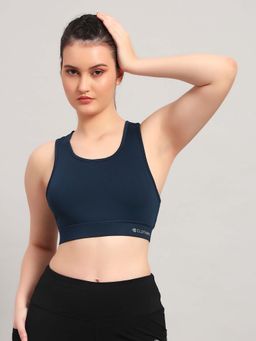 CLOTHWIK - Blue Solid Styled Back Sports Bra