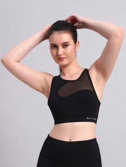 CLOTHWIK - Black Solid Styled Back Sports Bra