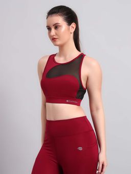 CLOTHWIK - Maroon Solid Styled Back Sports Bra