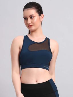 CLOTHWIK - Blue Solid Styled Back Sports Bra