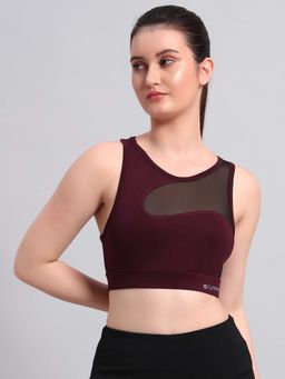 CLOTHWIK - Wine Solid Styled Back Sports Bra