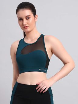 CLOTHWIK - Green Solid Styled Back Sports Bra