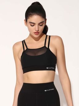 CLOTHWIK - Black Solid Styled Back Sports Bra