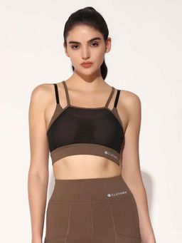CLOTHWIK - Brown Solid Styled Back Sports Bra