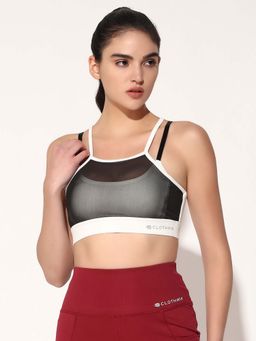 CLOTHWIK - White Solid Styled Back Sports Bra