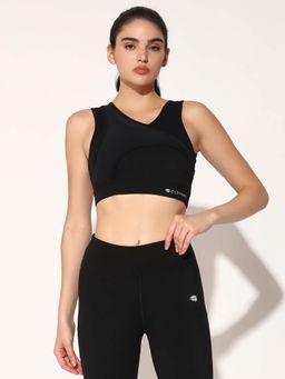 CLOTHWIK - Black Solid Styled Back Sports Bra