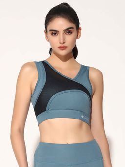 CLOTHWIK - Blue Solid Styled Back Sports Bra