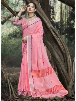 Sangam Prints - Pink Woven Work Traditional Saree with Unstitched Blouse