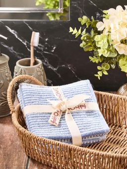 Fabindia - Blue Cotton Pile Face Towel (Pack of 2) (S)