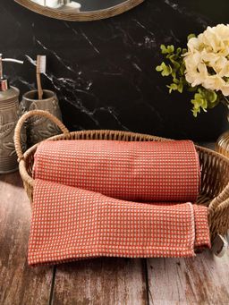 Fabindia - Orange Cotton Honeycomb Reversible Hand Towel (S)