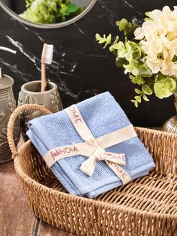 Fabindia - Blue Cotton Pile Face Towel (Pack of 2) (S)