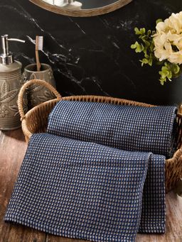 Fabindia - Navy Blue Cotton Honeycomb Reversible Towel (M)