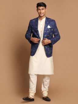 Vastramay - Men Navy Blue And Cream Viscose Ethnic Combo (Set of 3)