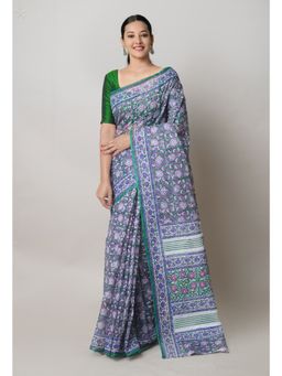 Unnati Silks - Green Pure Block Print Kota Cotton Saree with Unstitched Blouse