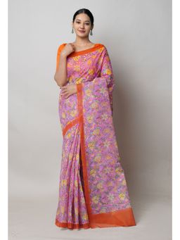Unnati Silks - Pink Pure Block Print Kota Cotton Saree with Unstitched Blouse