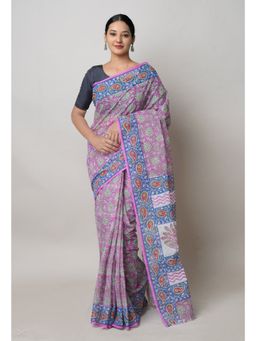 Unnati Silks - Pink Pure Block Print Kota Cotton Saree with Unstitched Blouse
