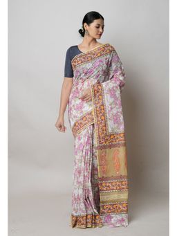 Unnati Silks - Green Pure Block Print Kota Cotton Saree with Unstitched Blouse