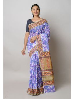 Unnati Silks - Purple Pure Block Print Kota Cotton Saree with Unstitched Blouse