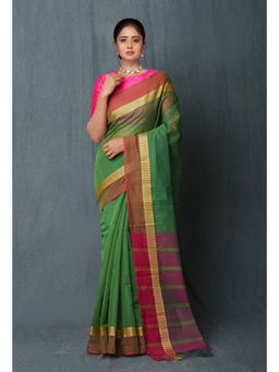 Unnati Silks - Green Pure Handloom Narayanpet Cotton Saree with Unstitched Blouse