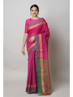 Unnati Silks - Dark Pink Pure Handloom Narayanpet Cotton Saree with Unstitched Blouse
